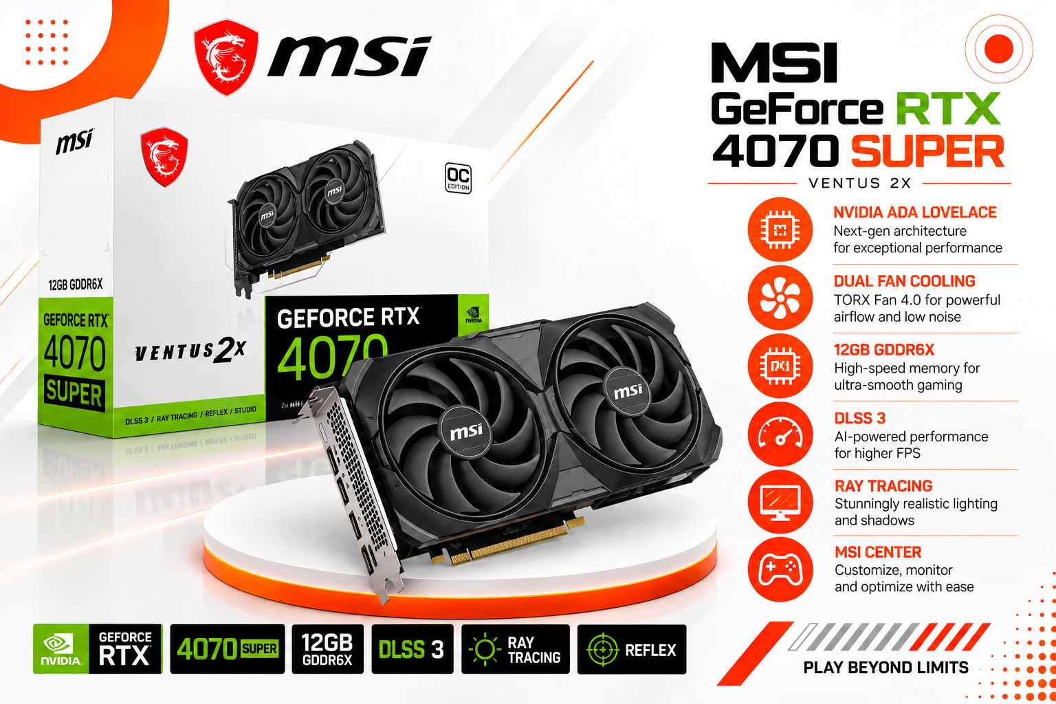 MSI GeForce RTX 4070 SUPER 12G VENTUS 2X WHITE OC(used)