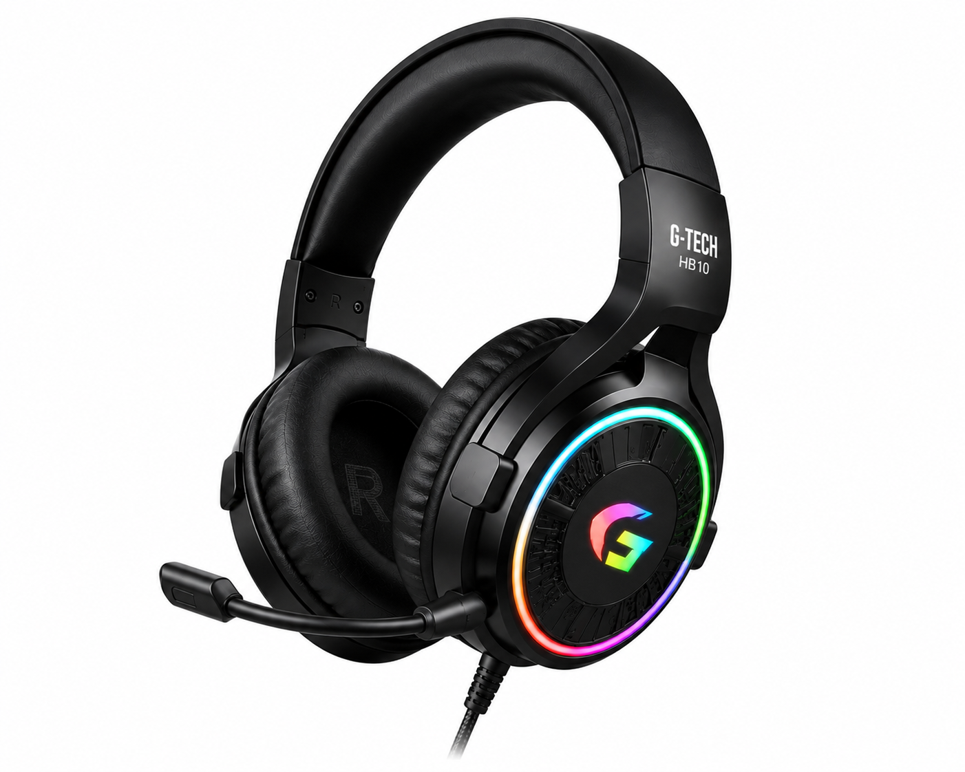 سماعة ألعاب G-TECH HB10 SuperBass - سلكية - صوت Stereo Surround - تقنية Deep Bass - إضاءة RGB - ميكروفون HD مدمج - تصميم Over-Ear - طوق رأس قابل للتعديل - كفالة سنة