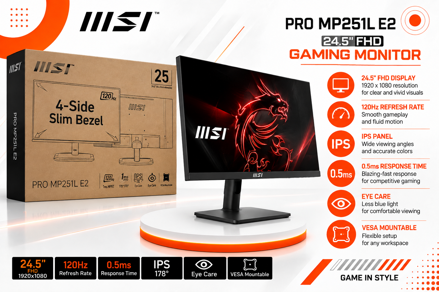 شاشة ألعاب MSI MAG 245F X24 - مقاس 24 بوصة