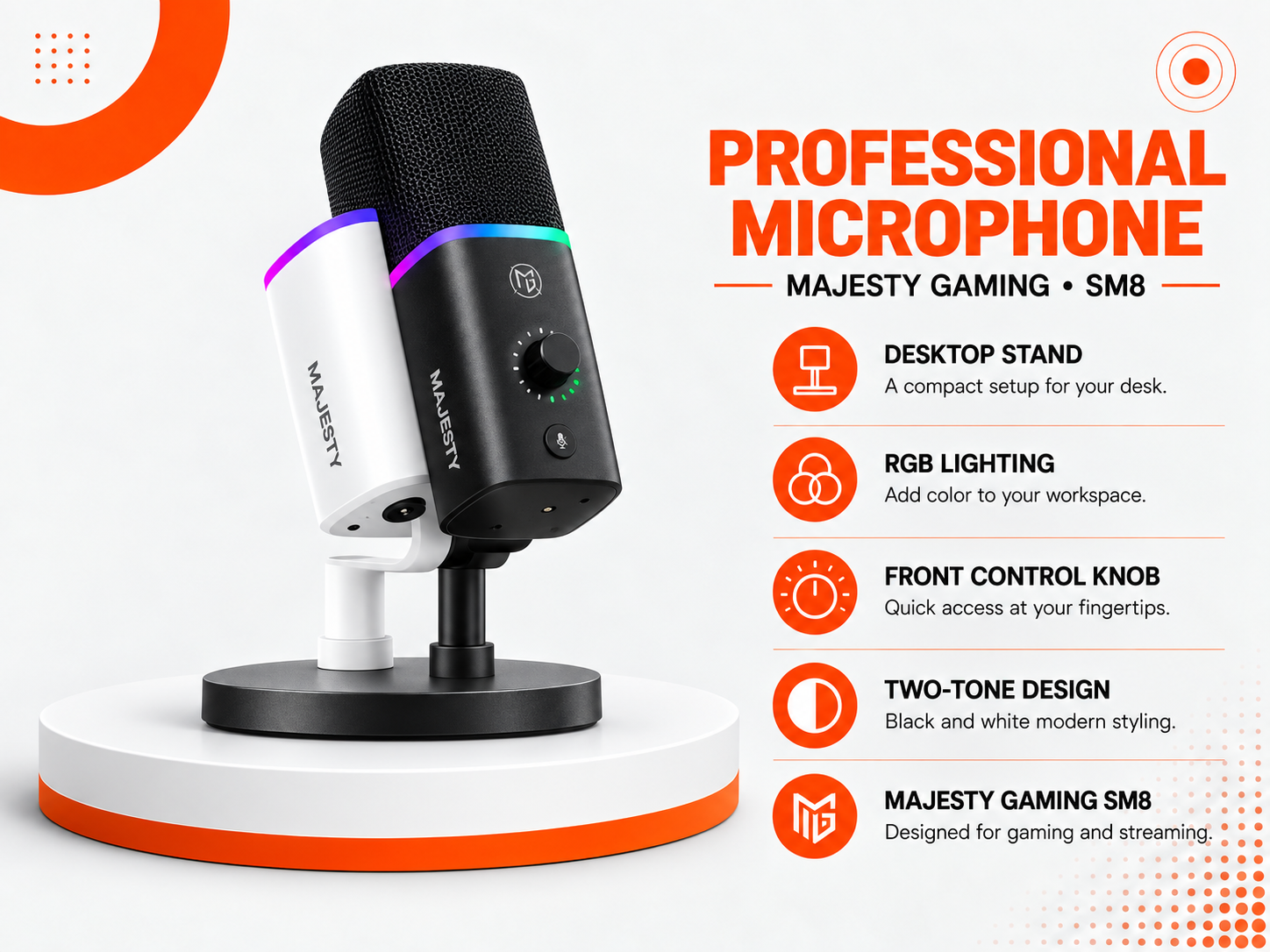 مايكروفون Majesty Gaming SM8 الاحترافي (ابيض)