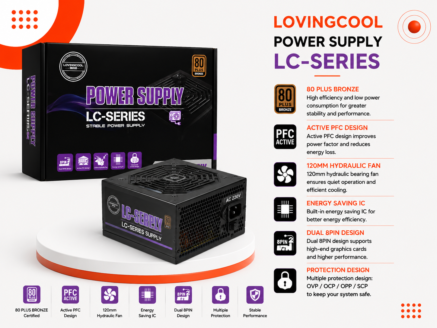 مزود الطاقة LOVINGCOOL LC-G750 – بقوة 750 واط ومعيار 80 PLUS Bronze