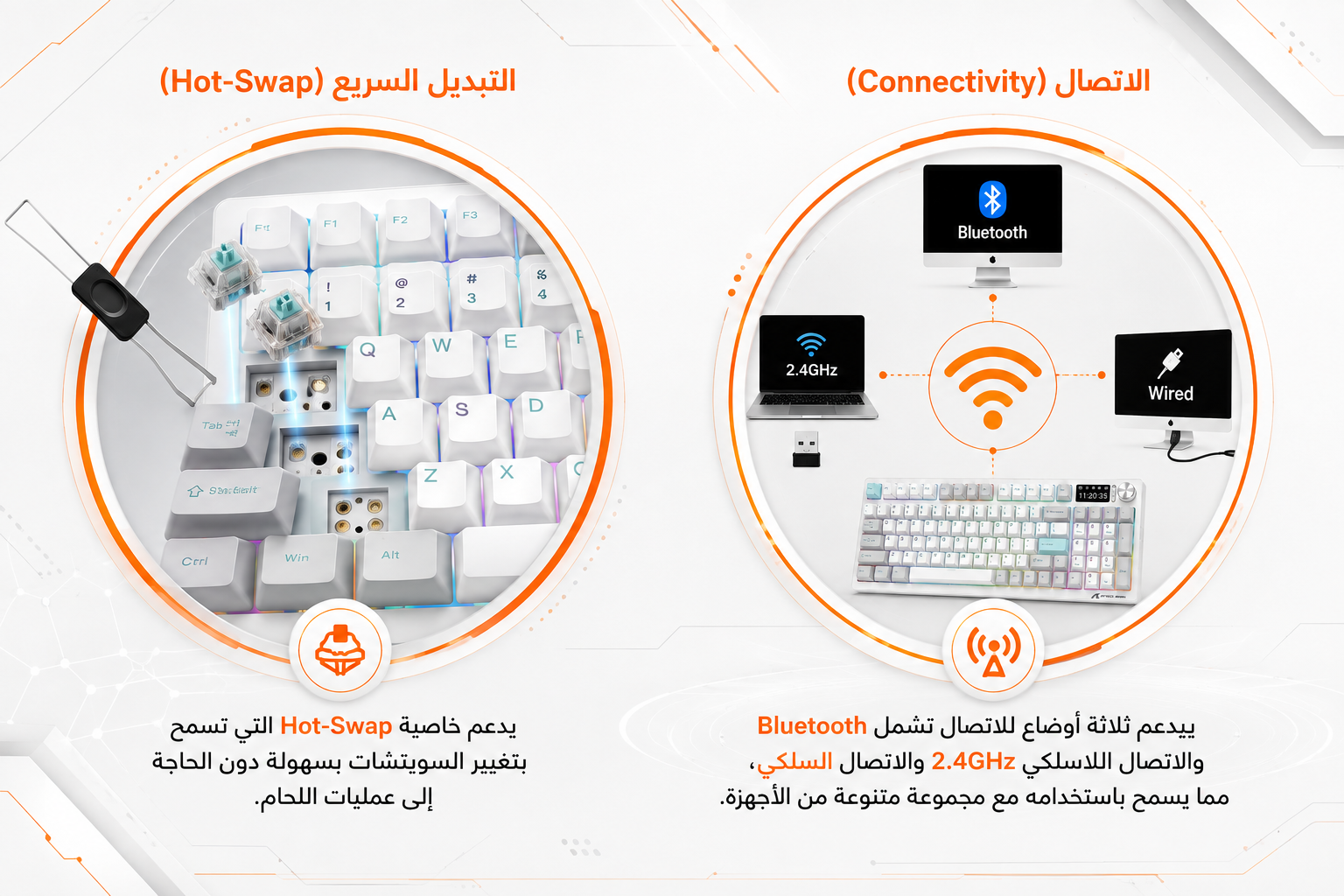 Attack Shark X98 Pro Starry White - تصميم 98% مع Numpad - اتصال ثلاثي Bluetooth و2.4GHz وسلكي - بطارية 4000mAh - شاشة ملونة 1.5 إنش - مقبض تحكم معدني - Hot-Swap - Gasket Mount - إضاءة RGB - اللون Starry White أبيض نجمي
