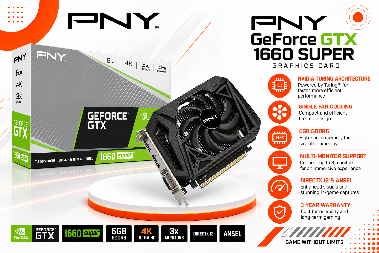 PNY GeForce GTX 1660 SUPER 6GB Single Fan(used)