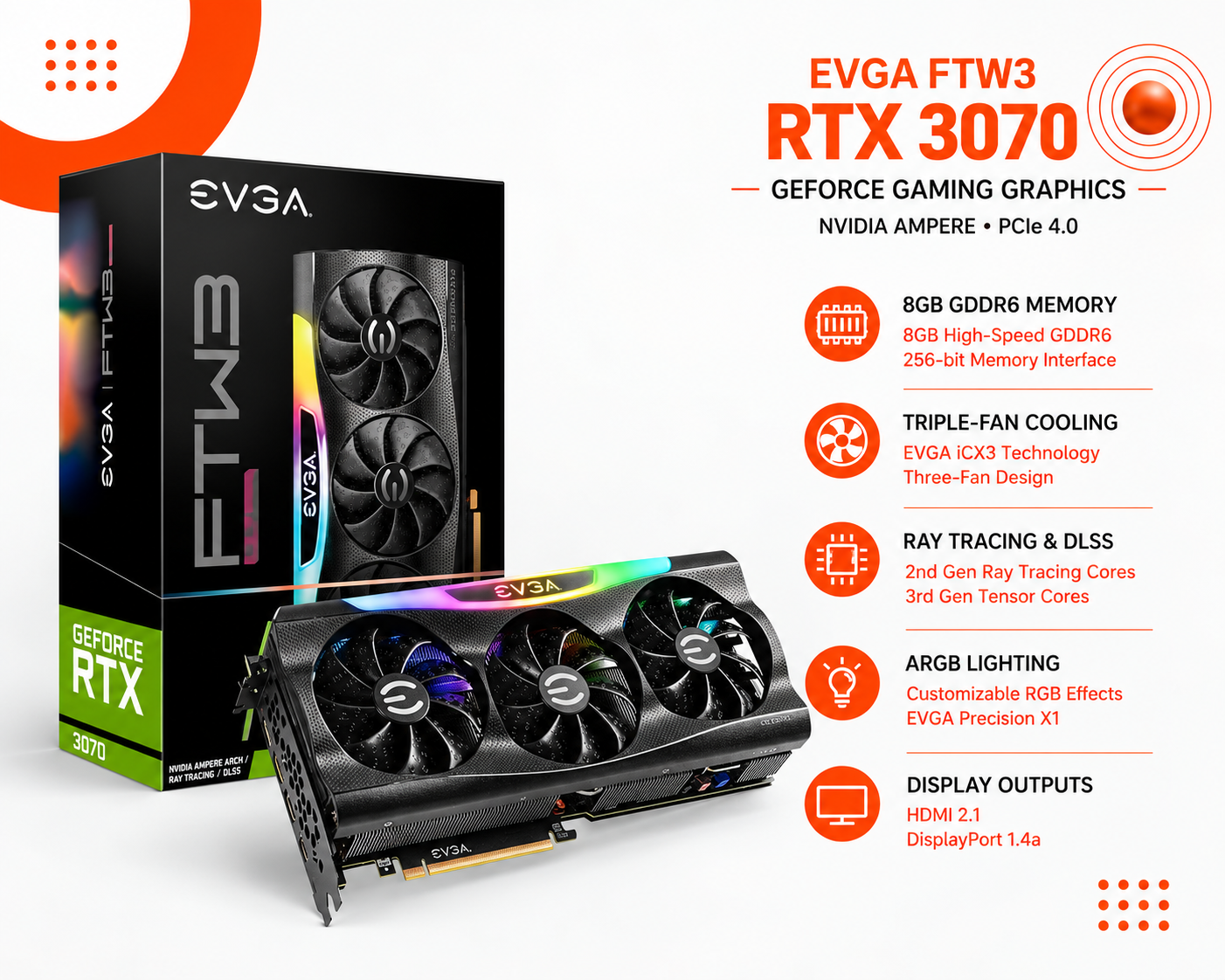 EVGA GeForce RTX 3070 FTW3 ULTRA GAMING – كرت شاشة للألعاب(used)