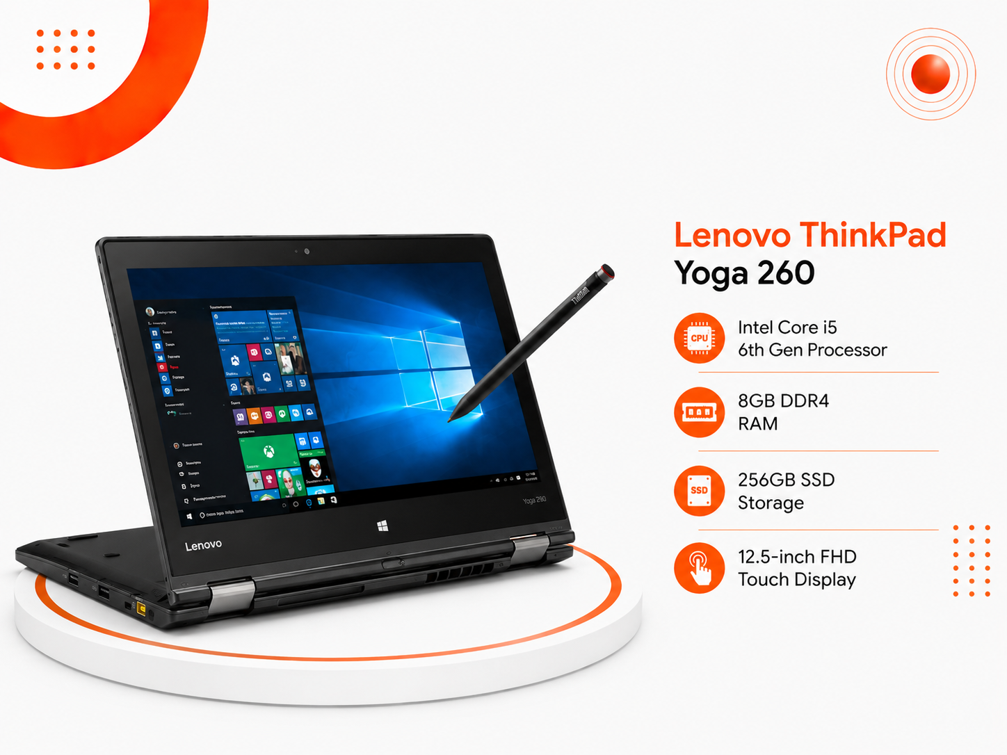 Lenovo ThinkPad Yoga 260 - المعالج Intel Core i5 الجيل السادس - الرام 8GB DDR4 - التخزين 256GB SSD - الشاشة 12.5 إنش FHD Touch - Intel HD Graphics 520 -