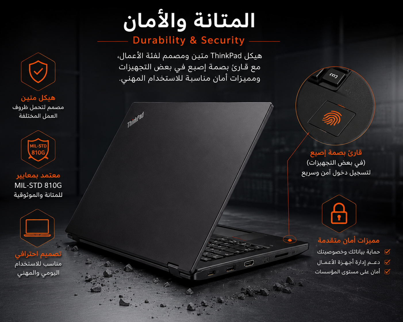 لينوفو ThinkPad T570 - المعالج Intel Core i5 الجيل السابع - الرام 8GB DDR4 - التخزين 256GB SSD NVMe - كرت الشاشة Intel HD Graphics 620 - اللون أسود - الشاشة 15.6 إنش FHD IPS - كيبورد كامل مع Numpad - نظام التشغيل Windows 10
