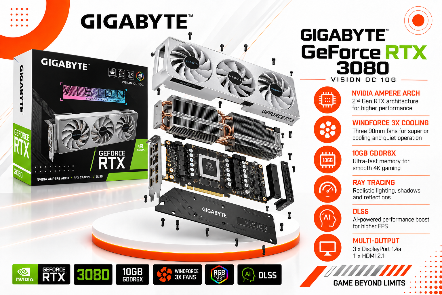 GIGABYTE GeForce RTX 3080 VISION OC 10G(used)