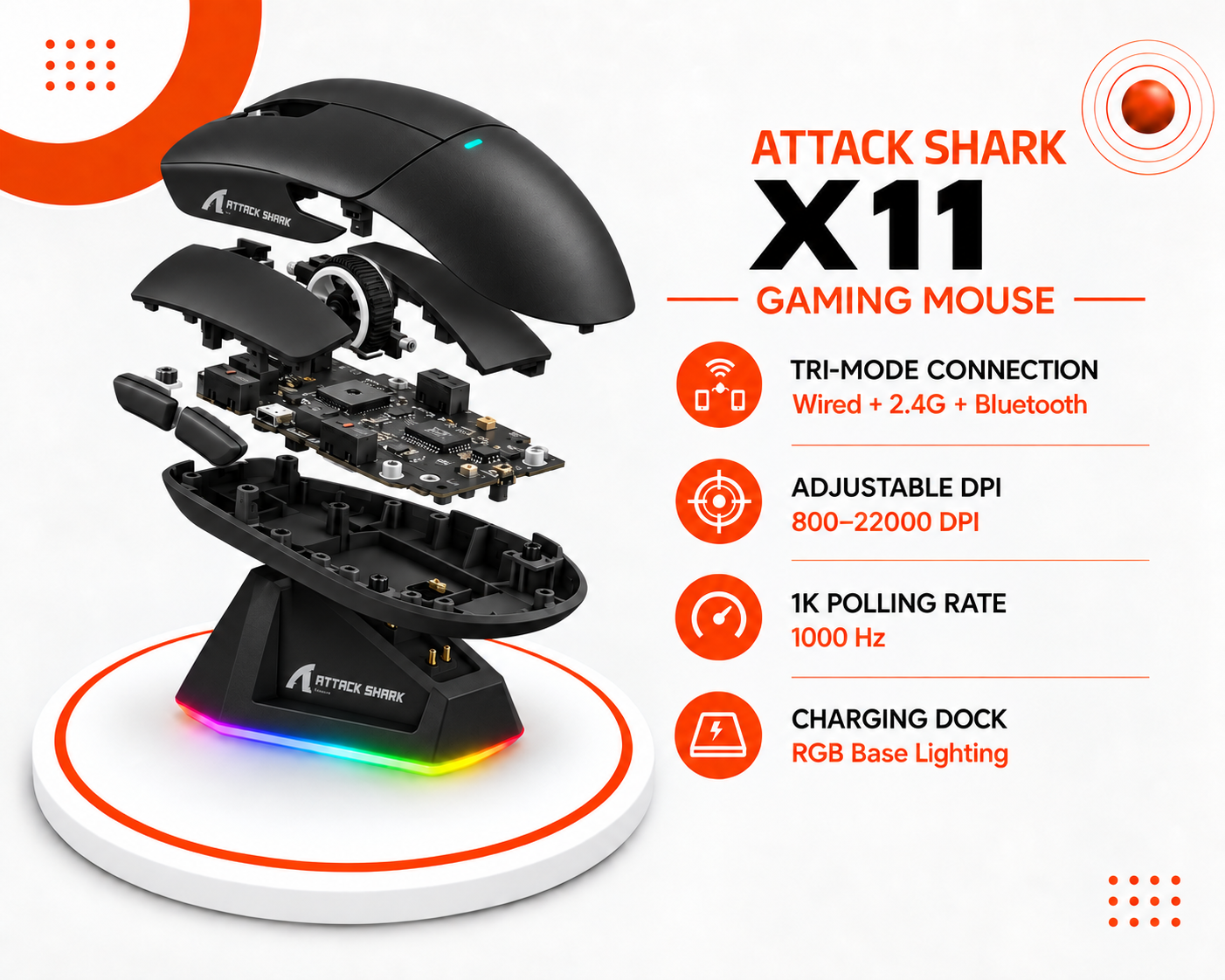 ماوس الألعاب ATTACK SHARK X11 – أسود