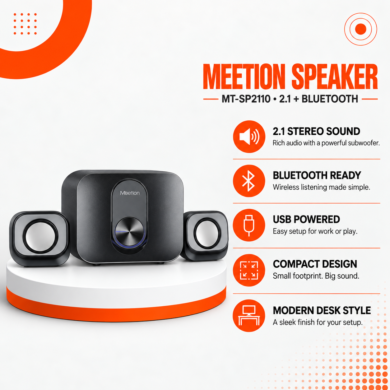 سماعات Meetion MT-SP2110 – نظام صوت 2.1 مع Bluetooth