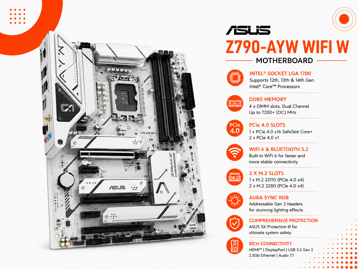 لوحة أم ASUS Z790-AYW WIFI W – Intel Z790 DDR5 مع WiFi 6