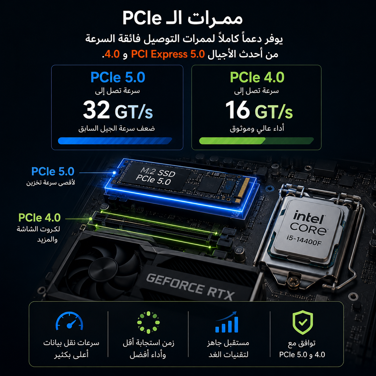 معالج Intel Core i5-14400F جيل 14، بسرعة تصل إلى 4.7GHz، يحتوي على 10 أنوية و 16 مسار، كاش 20MB Intel Smart Cache، سوكيت LGA1700 (جديد)