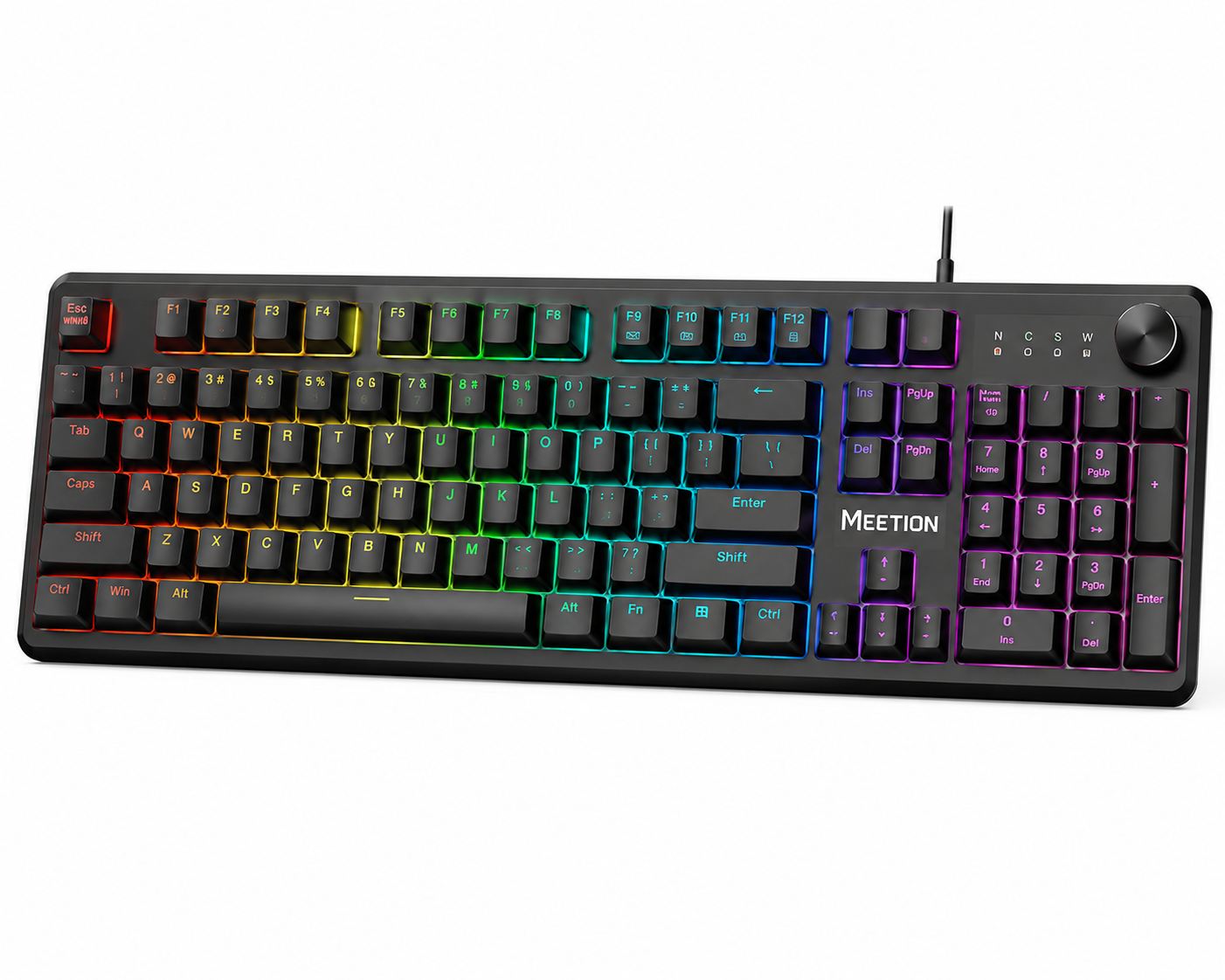 Meetion MK009 Pro - كيبورد ميكانيكي Full-Size - Hot-Swap - Red/Blue Switches - بكرة تحكم بالصوت - RGB - N-Key Rollover - USB-C