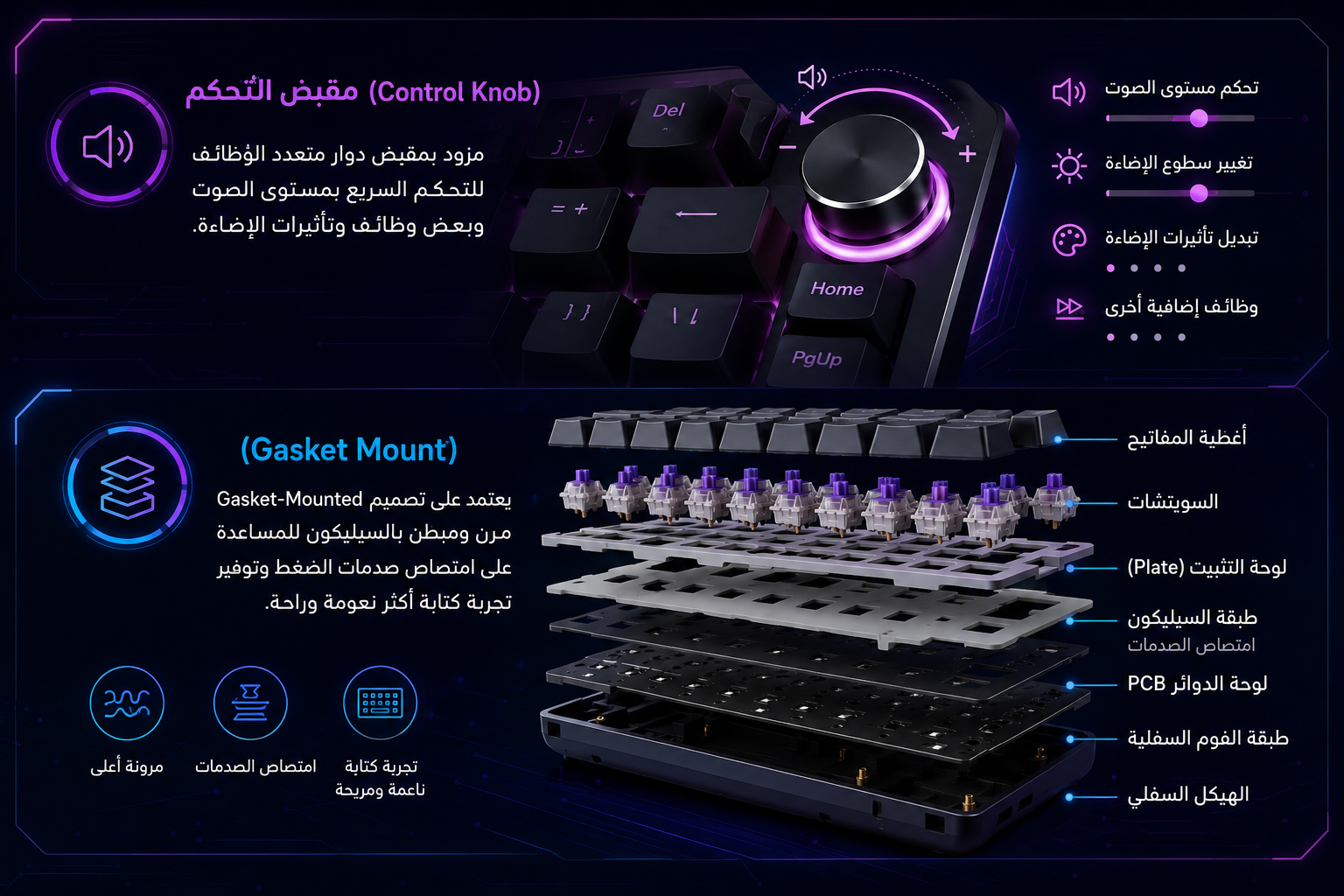 E-YOOSO Z-82 - كيبورد ميكانيكي 75% - اتصال Tri-Mode - Gasket Mount - Hot-Swap - مقبض تحكم - إضاءة RGB - بطارية حتى 4000mAh
