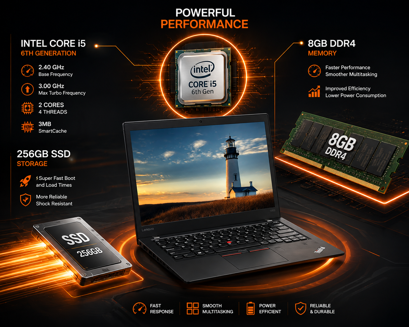 لينوفو T470S - المعالج Intel Core i5 الجيل السادس - الرام 8GB DDR4 - التخزين 256GB SSD - الشاشة 14.0 إنش FHD 60Hz - نظام التشغيل Windows 10 Pro
