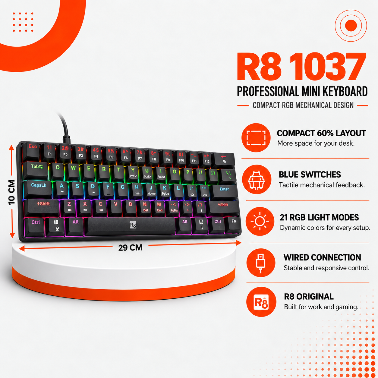 كيبورد R8 1037 Professional Mini Mechanical Keyboard