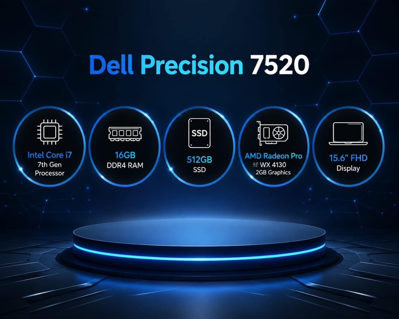 Dell Precision 15 7000 Series (7520) - المعالج Intel Core i7-7820HQ الجيل السابع - الرام 16GB DDR4 - التخزين 512GB SSD NVMe - كرت الشاشة AMD Radeon Pro WX 4130 سعة 2GB - الشاشة 15.6 إنش FHD - نظام التشغيل Windows 10