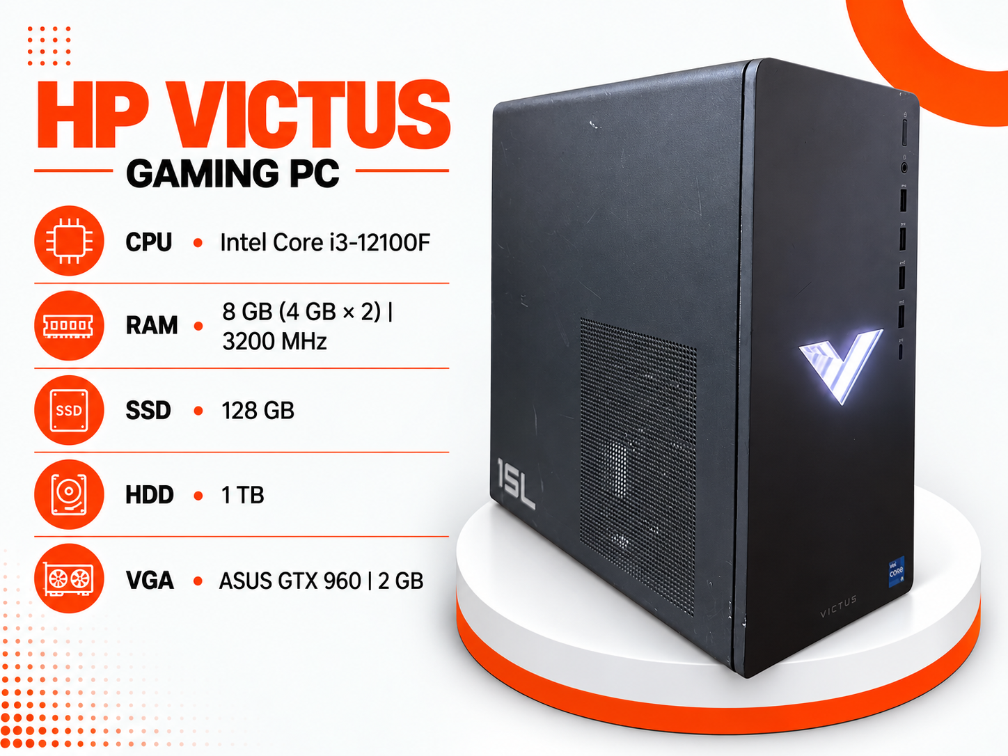 كمبيوتر ألعاب HP Victus Gaming PC – معالج Intel Core i3 الجيل 12 وكرت شاشة GTX 960