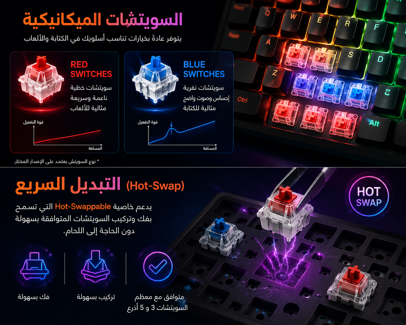 Meetion MK009 Pro - كيبورد ميكانيكي Full-Size - Hot-Swap - Red/Blue Switches - بكرة تحكم بالصوت - RGB - N-Key Rollover - USB-C