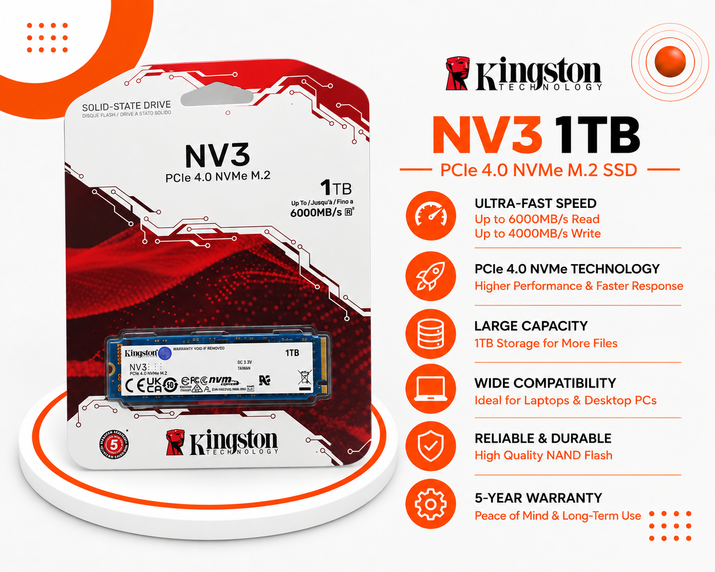 Kingston NV3 NVMe PCIe 4.0 M.2 SSD 1TB