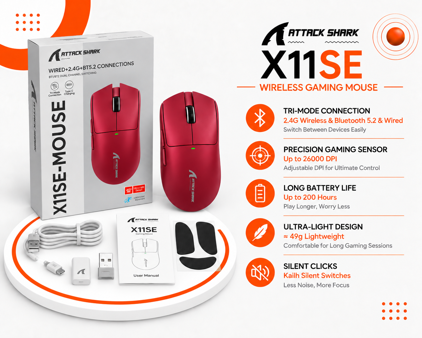 ماوس الألعاب اللاسلكي ATTACK SHARK X11 SE