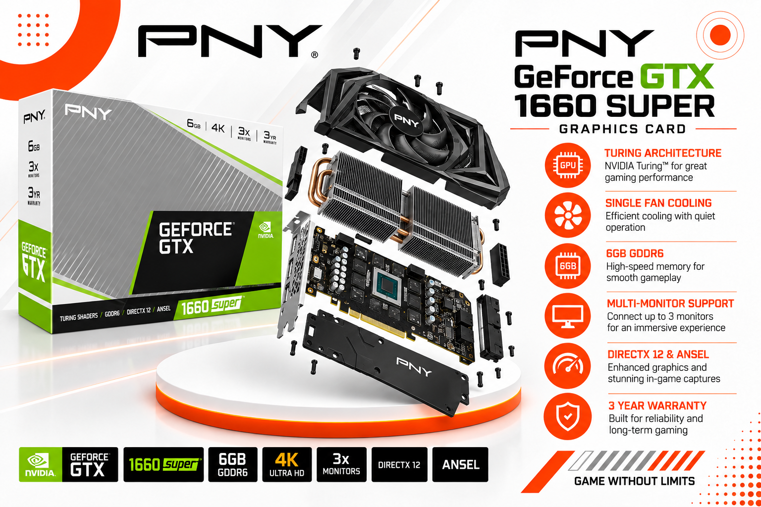 PNY GeForce GTX 1660 SUPER 6GB Single Fan(used)