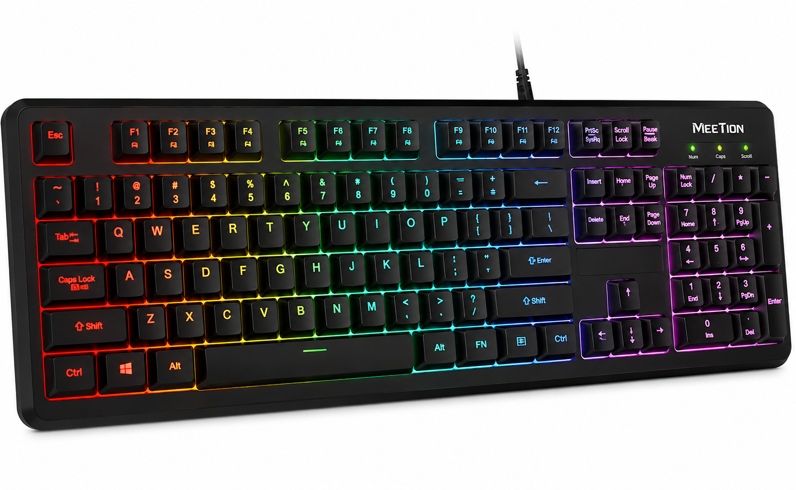 Meetion MT-K9320 - كيبورد ألعاب Full-Size - 104/105 مفتاح - Membrane - 19-Key Anti-Ghosting - مقاوم للسوائل - Rainbow Backlit - USB