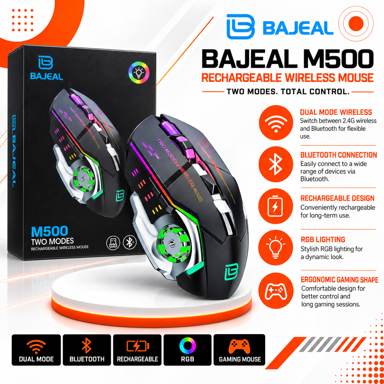 ماوس BAJEAL M500 لاسلكي قابل للشحن