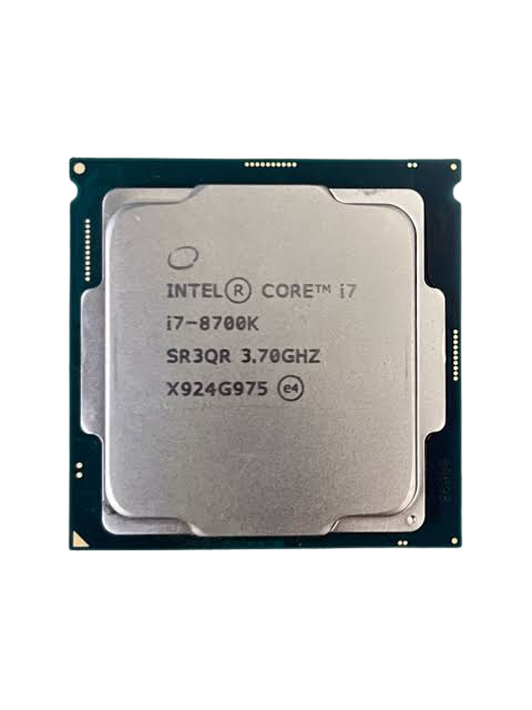 معالج Intel Core i7-8700K جيل ثامن قابل لكسر السرعة Unlocked، بسرعة تصل إلى 4.70GHz عبر تقنية Turbo Boost، سداسي النواة (6-Cores) مع 12 خيط معالجة، كاش 12MB، كرت شاشة مدمج Intel UHD Graphics 630، متوافق مع مقبس LGA 1151 (مستعمل)