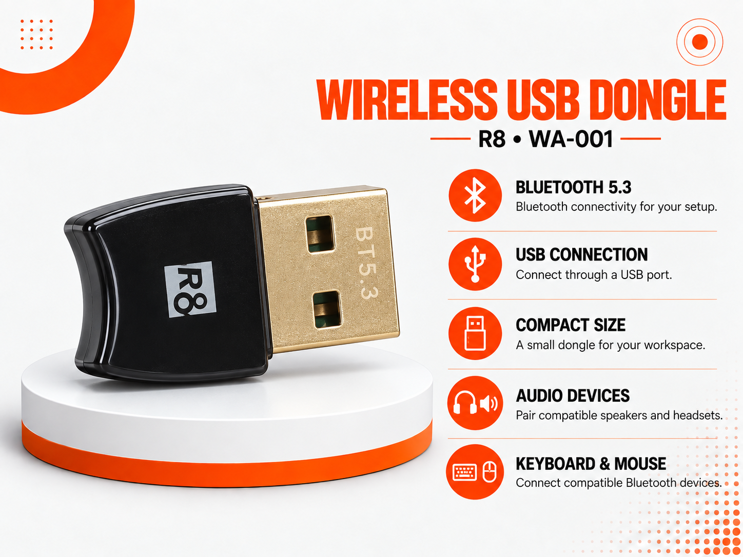 محول بلوتوث USB R8 WA-001 بتقنية Bluetooth 5.3