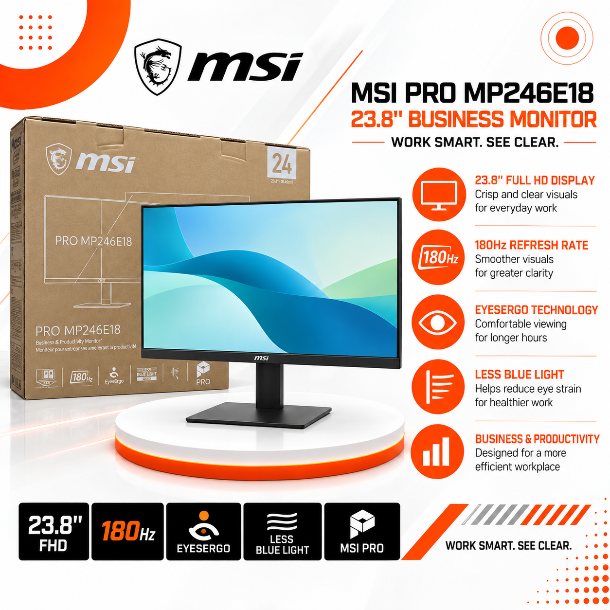 شاشة MSI PRO MP246E18 23.8" FHD 180Hz