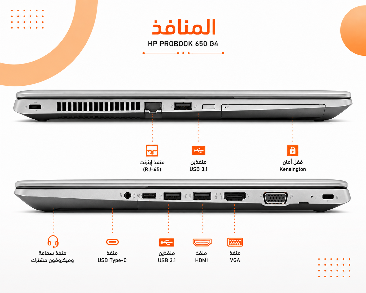إتش بي ProBook 650 G4 - المعالج Intel Core i5 الجيل السابع - الرام 8GB DDR4 - التخزين 256GB SSD - الشاشة 15.6 إنش HD بتردد 60Hz - كيبورد كامل - نظام التشغيل Windows 10 Pro