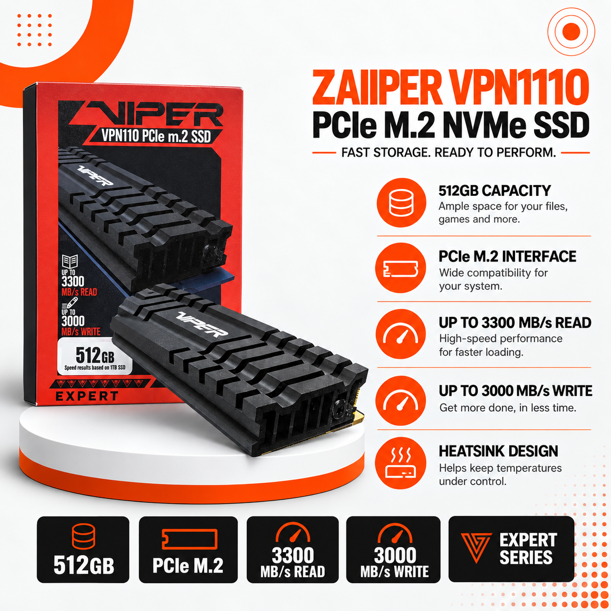 ZAIIPER VPN1110 PCIe M.2 NVMe SSD – 512GB