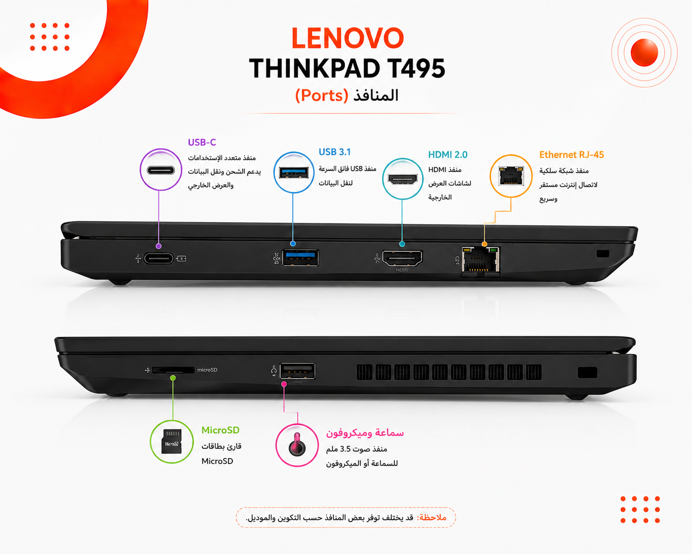 لينوفو ThinkPad T495 - المعالج AMD Ryzen 5 PRO 3500U - الرام 8GB DDR4 - التخزين 256GB M.2 NVMe SSD - كرت الشاشة AMD Radeon Vega 8 Graphics - اللون أسود - الشاشة 14 إنش FHD IPS - قارئ بصمة -  نظام التشغيل Windows 10 / Windows 11 Pro