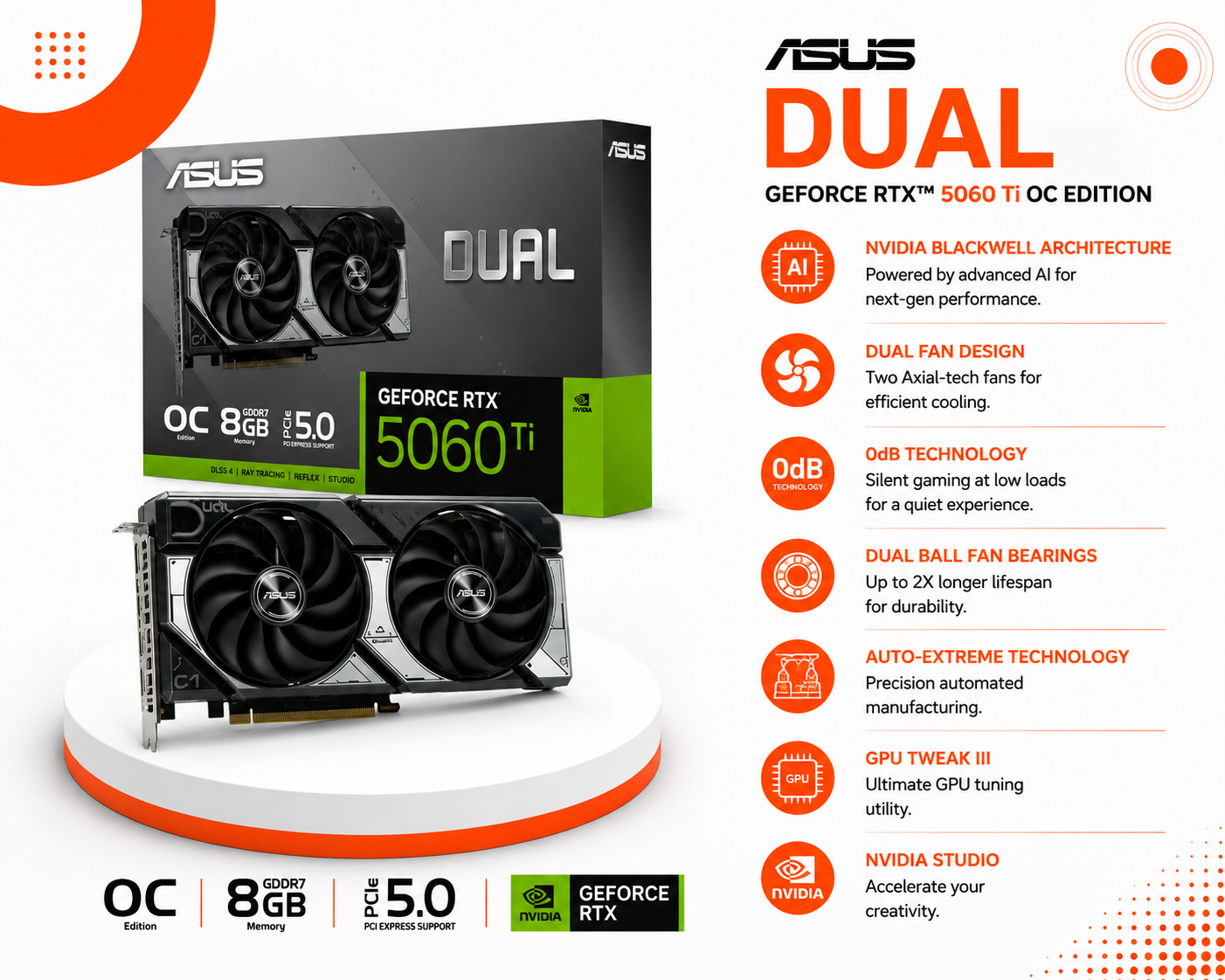ASUS Dual GeForce RTX 5060 Ti OC Edition 8GB GDDR7