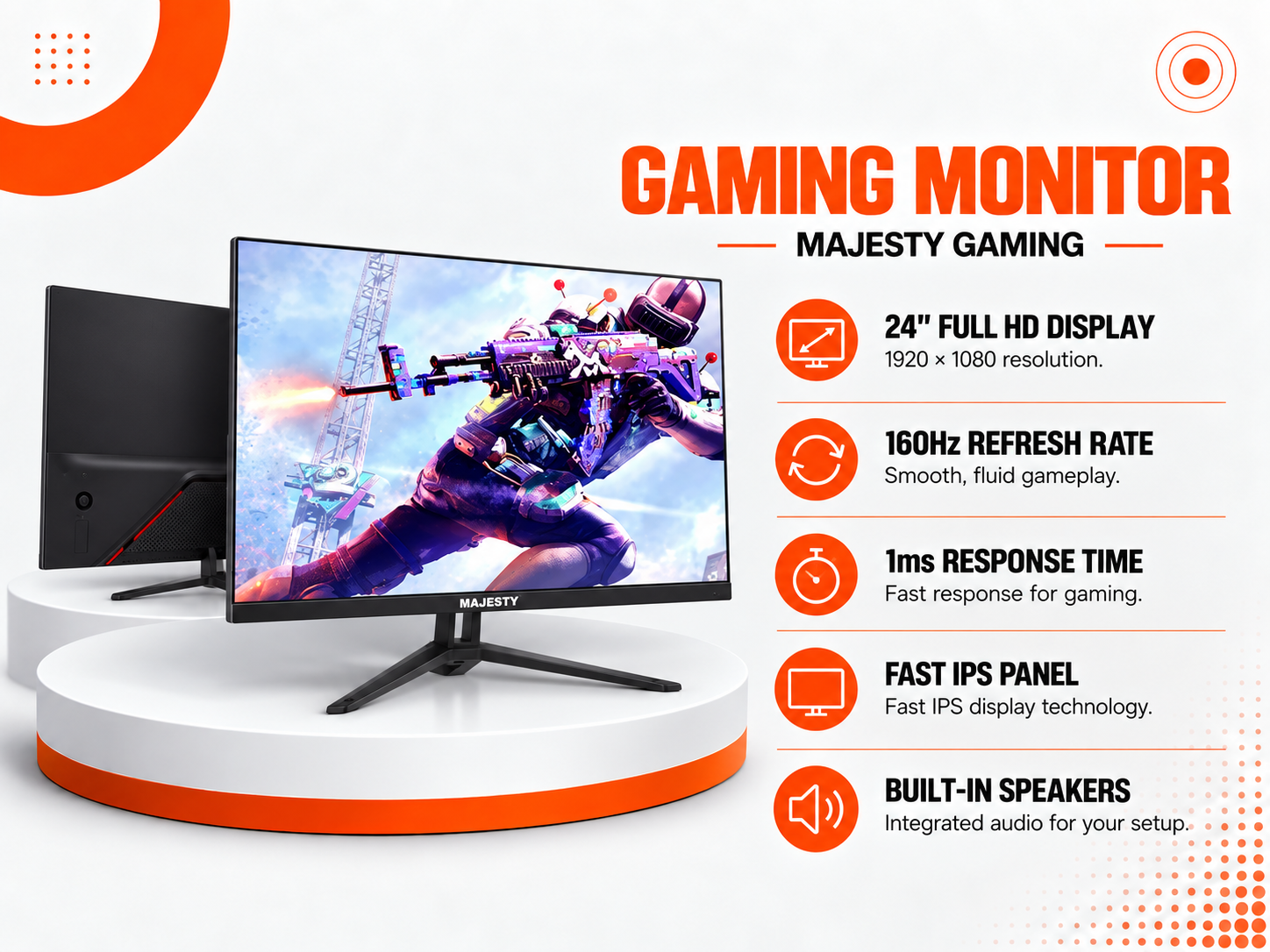شاشة ألعاب MAJESTY GAMING مقاس 24 بوصة – 160Hz – Fast IPS – Full HD