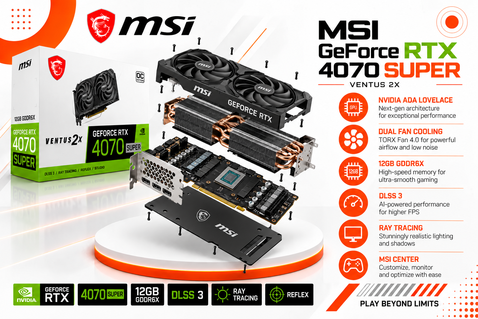 MSI GeForce RTX 4070 SUPER 12G VENTUS 2X WHITE OC(used)