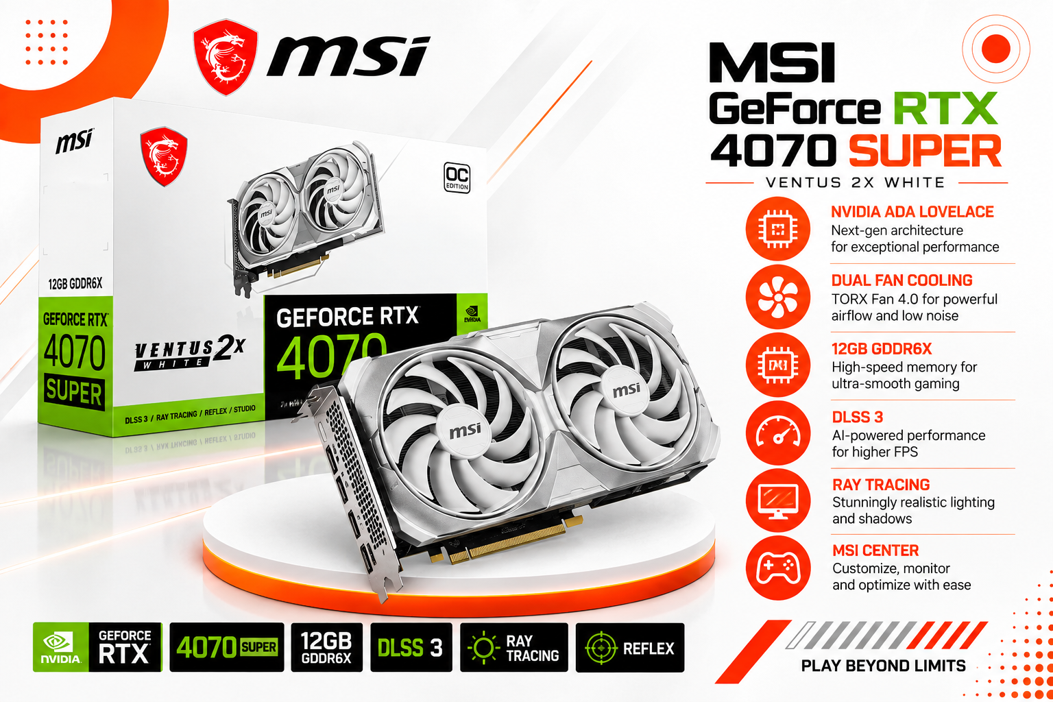 MSI GeForce RTX 4070 SUPER 12G VENTUS 2X WHITE OC(used)