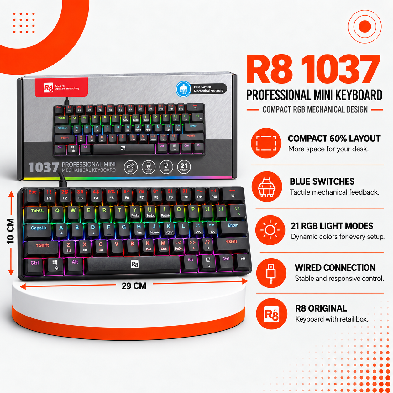 كيبورد R8 1037 Professional Mini Mechanical Keyboard