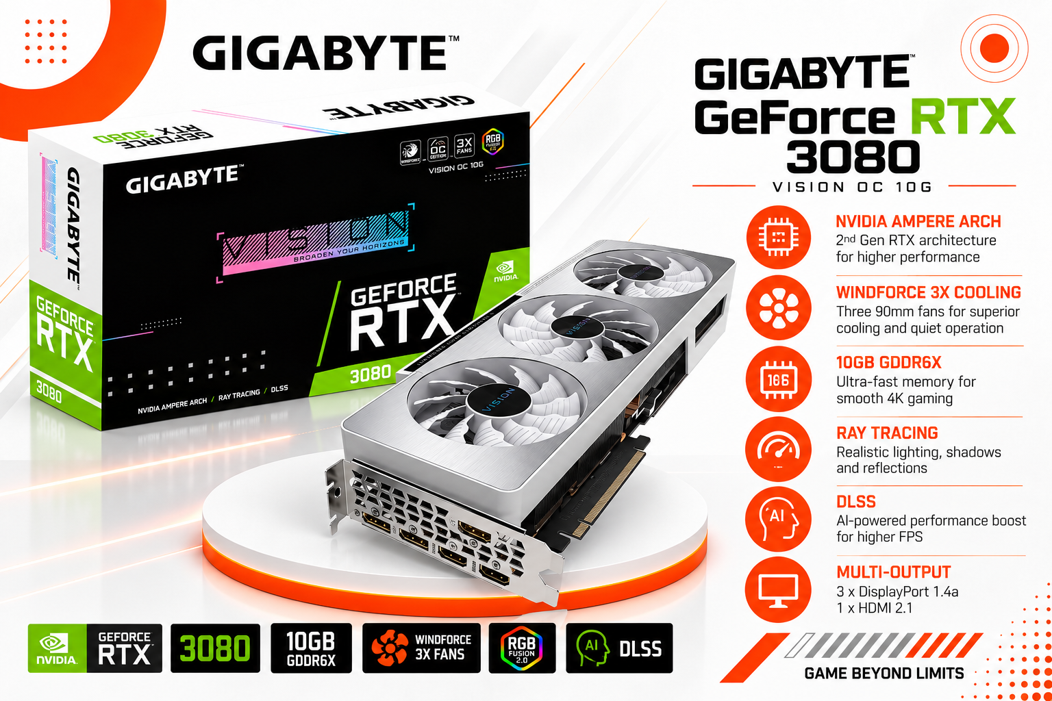 GIGABYTE GeForce RTX 3080 VISION OC 10G(used)