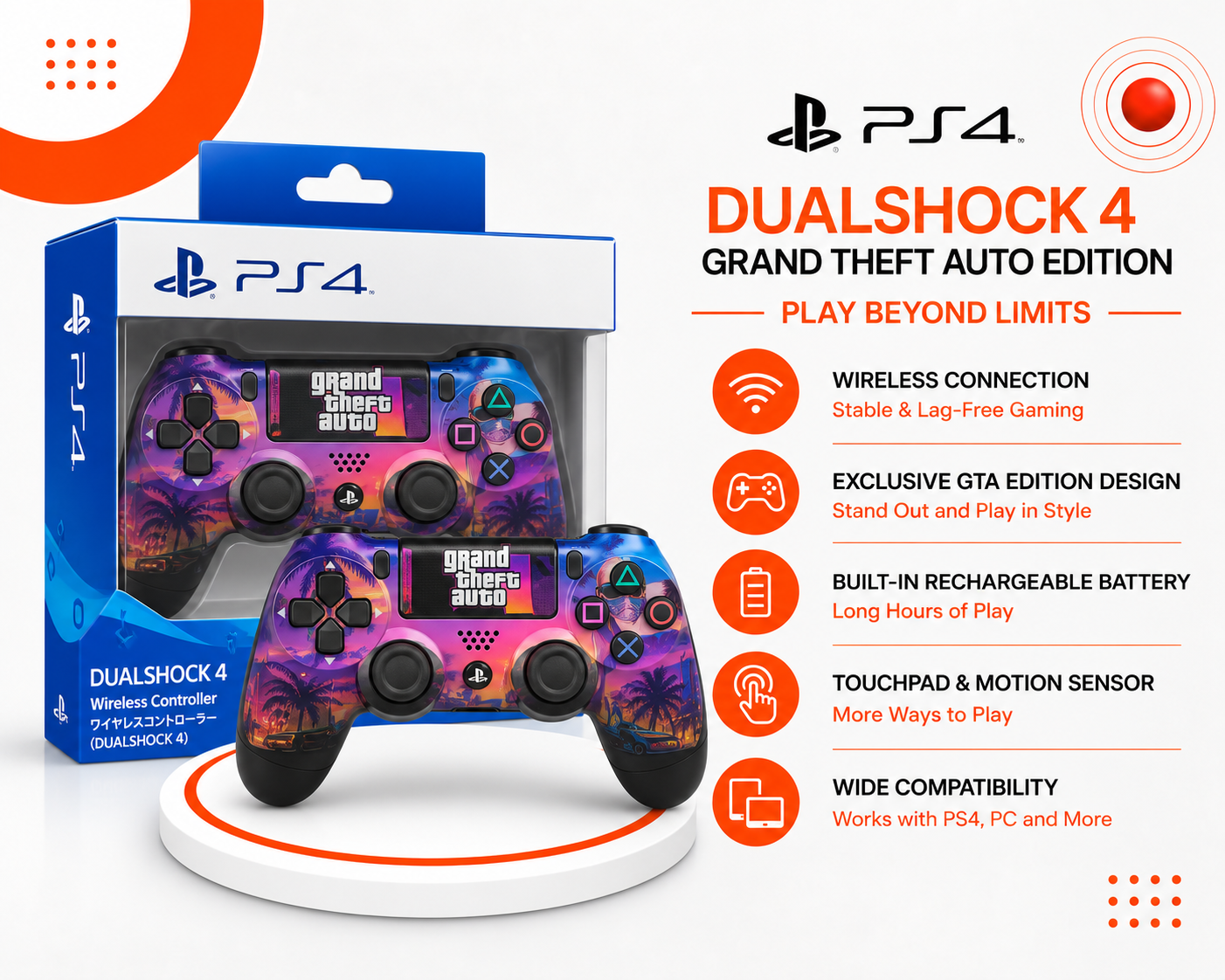 يد تحكم PS4 DualShock 4 – Grand Theft Auto Edition