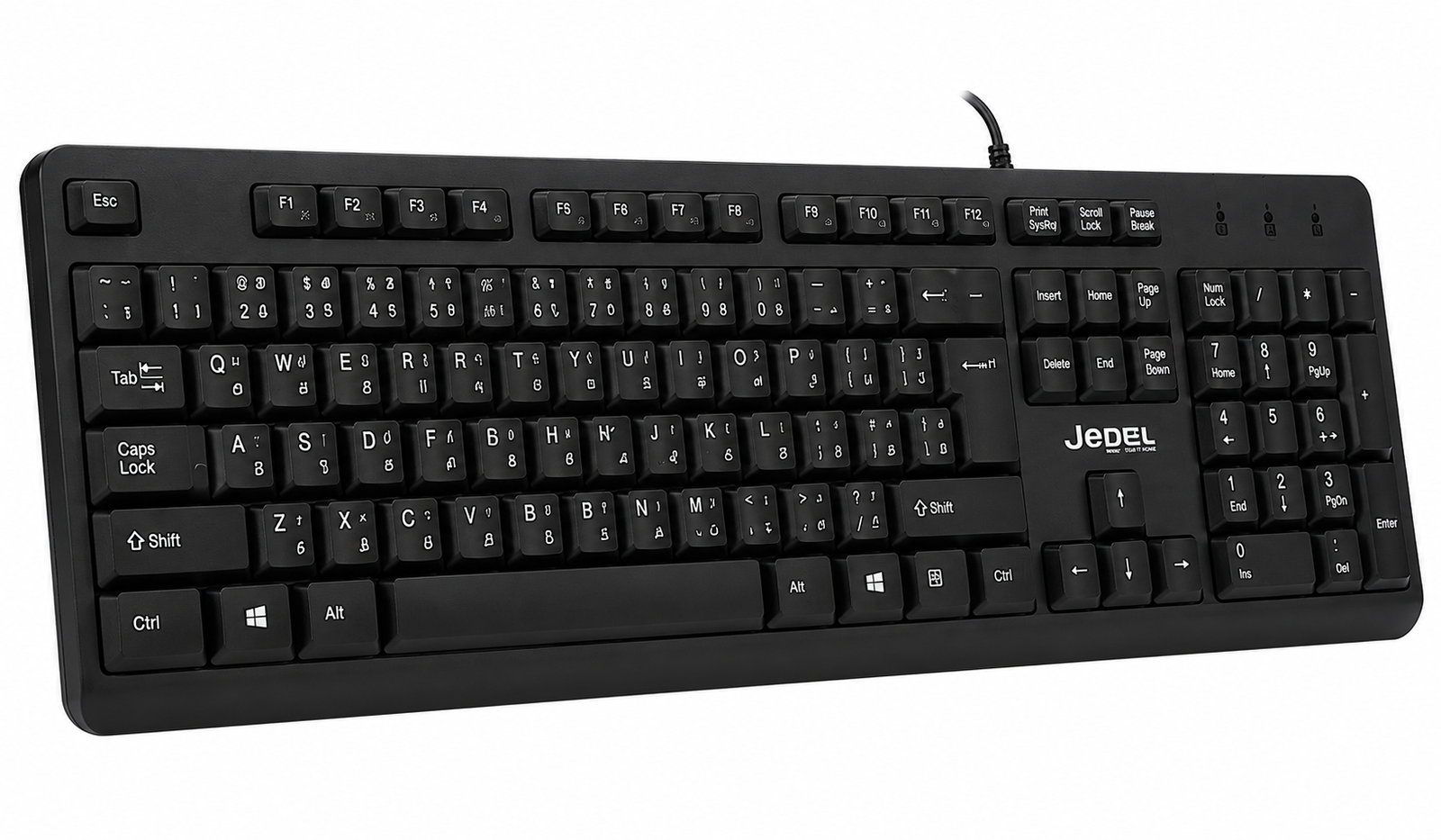 كيبورد Jedel K29 - سلكي USB-A - حجم كامل 104 مفتاح - عربي وإنجليزي - مفاتيح هادئة ومنخفضة الارتفاع - مقاوم للسوائل - كابل 1.5 متر - لون أسود