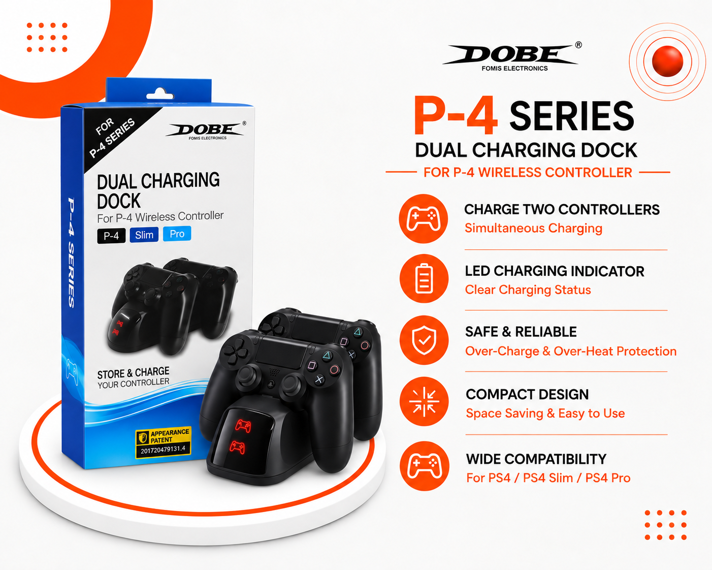 قاعدة شحن DOBE Dual Charging Dock لأيدي PS4
