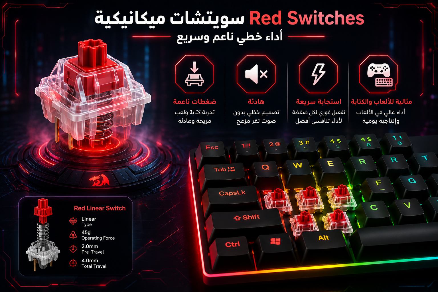 Redragon Fizz Pro K616-RGB - كيبورد ميكانيكي 60% - 61 مفتاح - Tri-Mode - Red Switches - Hot-Swap - RGB - USB-C