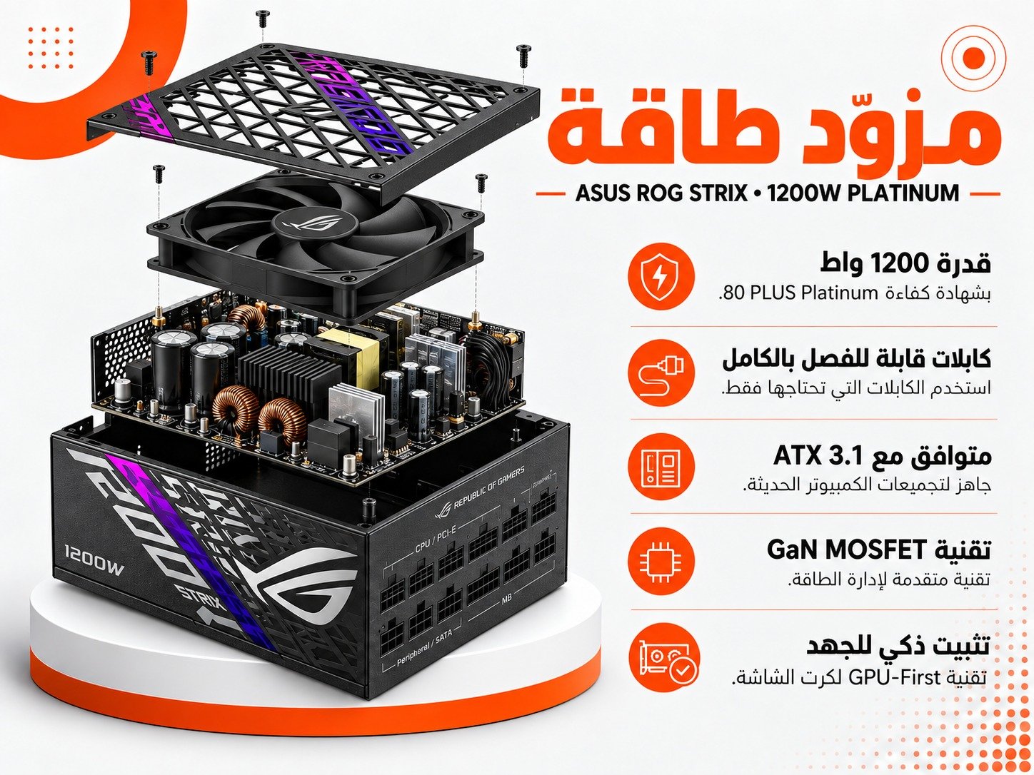 مزود طاقة ASUS ROG Strix 1200W Platinum – 1200W