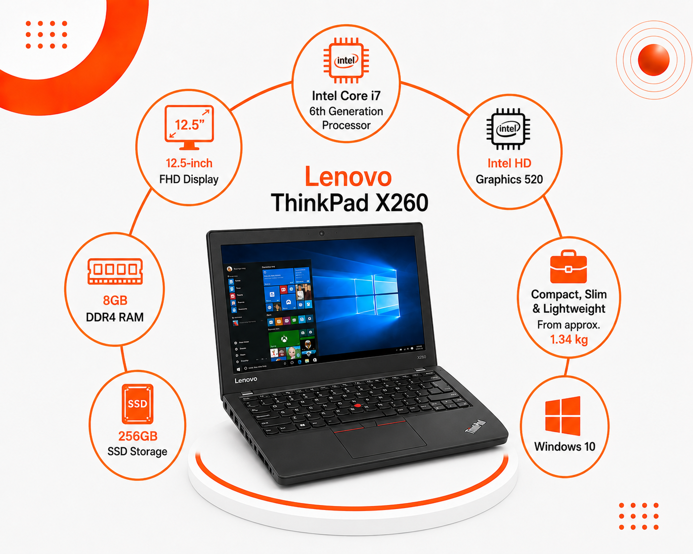 Lenovo ThinkPad X260 - المعالج Intel Core i7 الجيل السادس - الرام 8GB DDR4 - التخزين 256GB SSD - كرت الشاشة Intel HD Graphics 520 - اللون أسود - الشاشة 12.5 إنش FHD - تصميم نحيف وخفيف الوزن - نظام التشغيل Windows 10