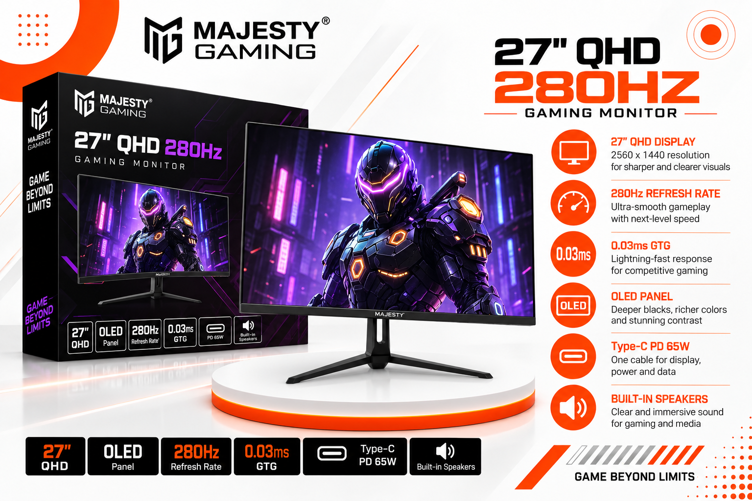 شاشة ماجستي للألعاب OLED مقاس 27 بوصة بدقة QHD ومعدل تحديث 280 هرتز