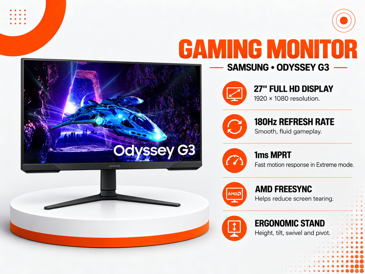 Samsung Odyssey G3 27" Gaming Monitor – 180Hz – Full HD(open box)
