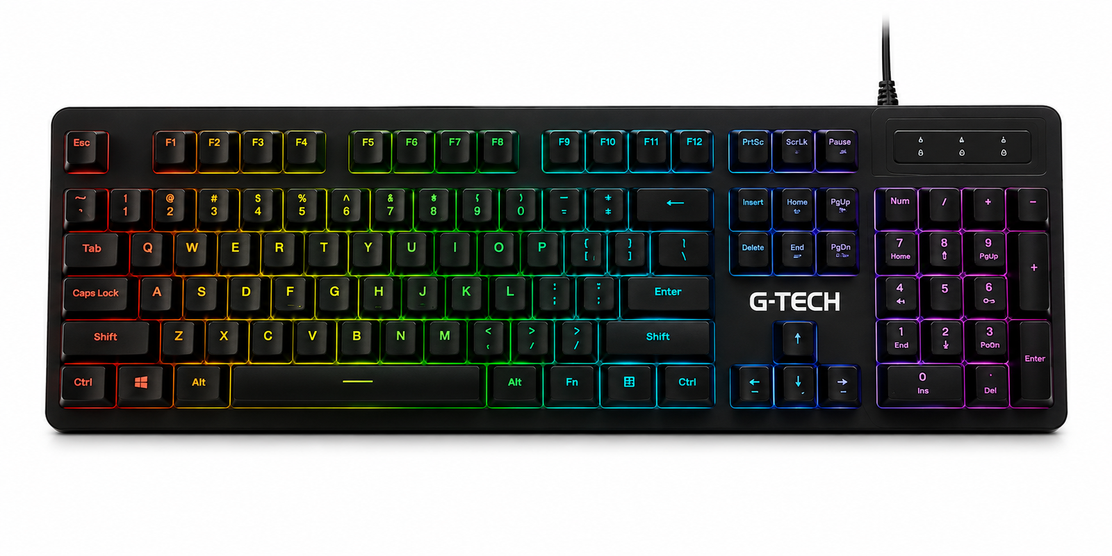 G-TECH K9250 - كيبورد ألعاب Full-Size - 104 مفتاح - مفاتيح Membrane - Rainbow RGB - Anti-Ghosting - اتصال USB سلكي