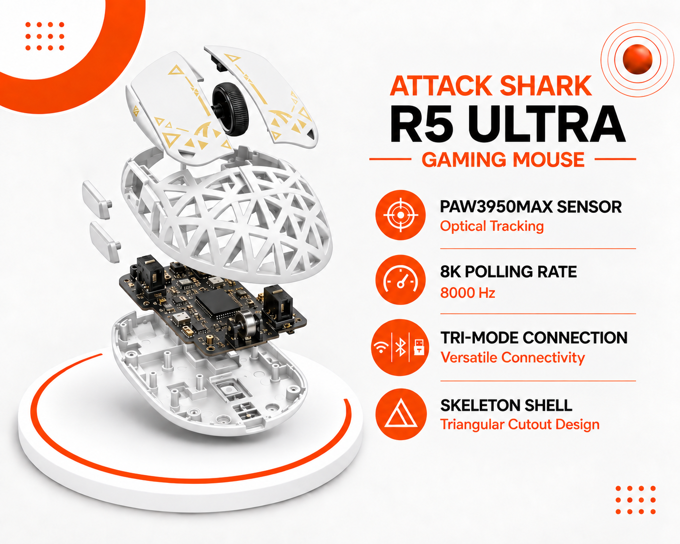 ماوس الألعاب ATTACK SHARK R5 ULTRA – أبيض