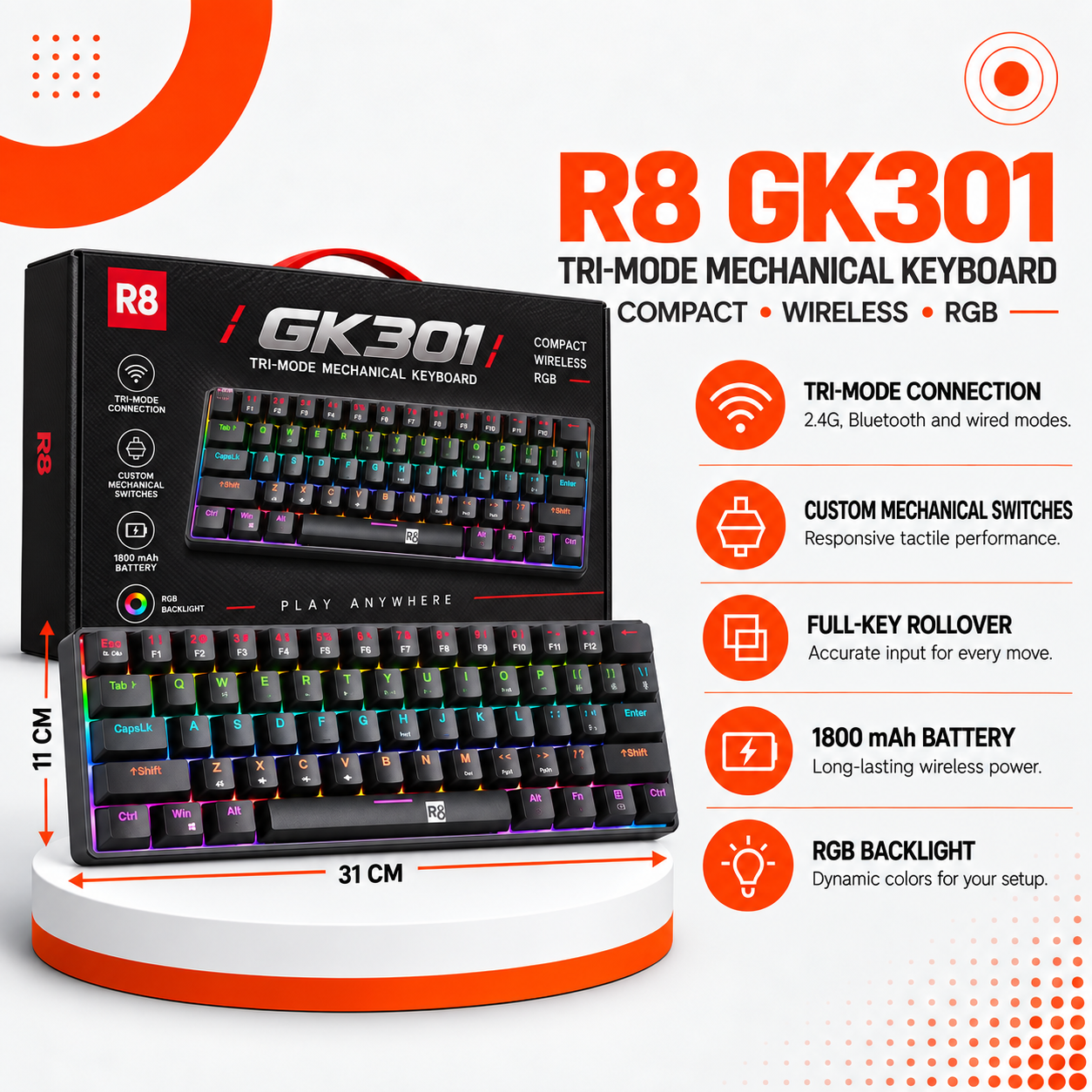 كيبورد R8 GK301 ميكانيكي للألعاب
